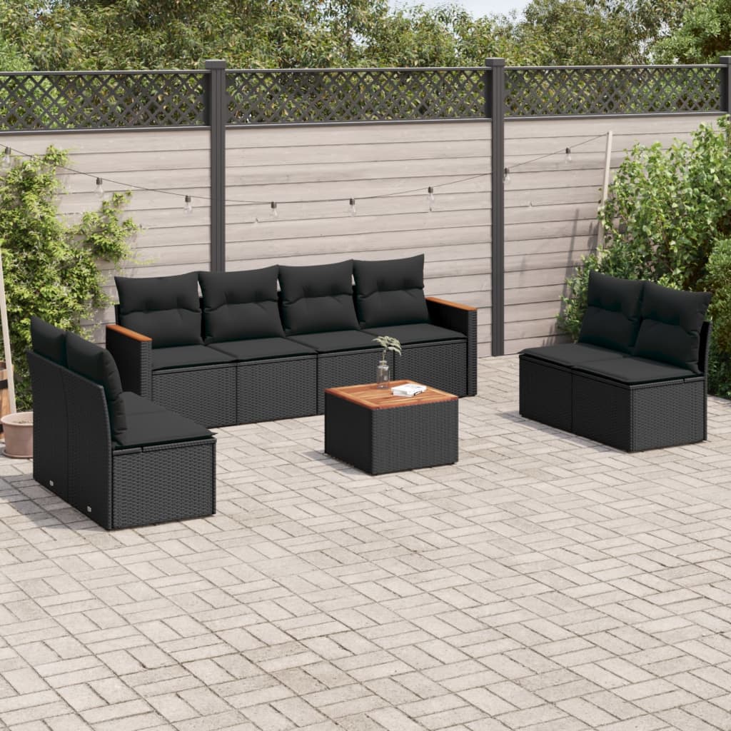 Set mobilier de grădină cu perne, 9 piese, negru, poliratan GartenMobel Dekor