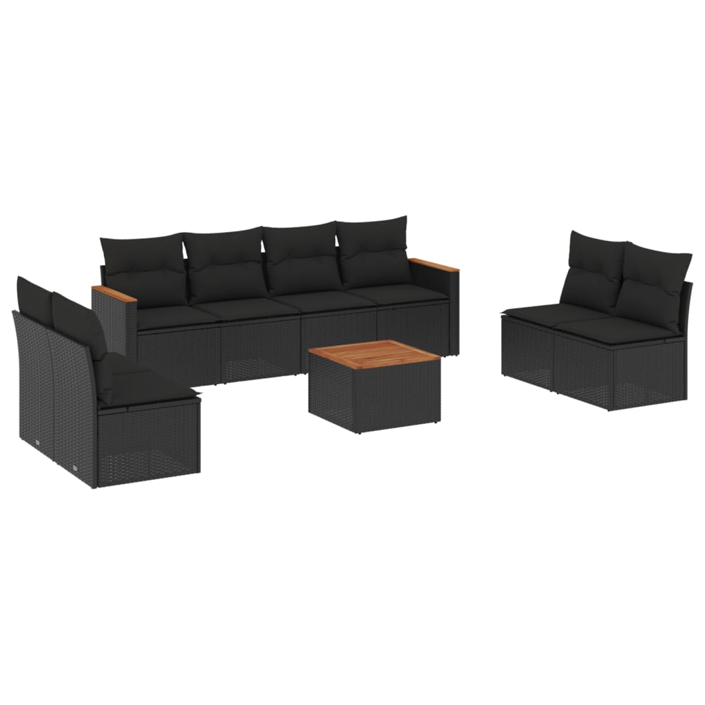Set mobilier de grădină cu perne, 9 piese, negru, poliratan GartenMobel Dekor
