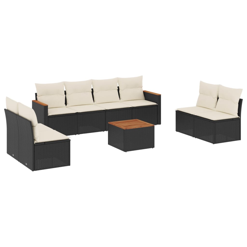 Set mobilier de grădină cu perne, 9 piese, negru, poliratan GartenMobel Dekor