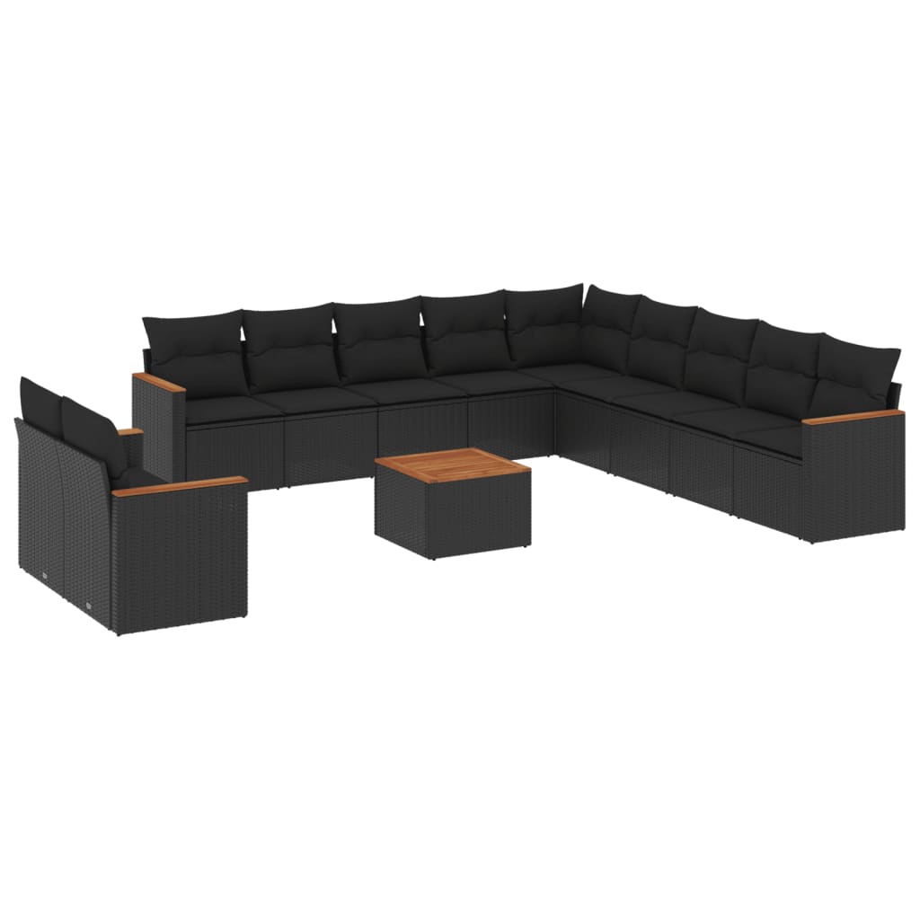 Set canapele de grădină, 12 piese, cu perne, negru, poliratan GartenMobel Dekor