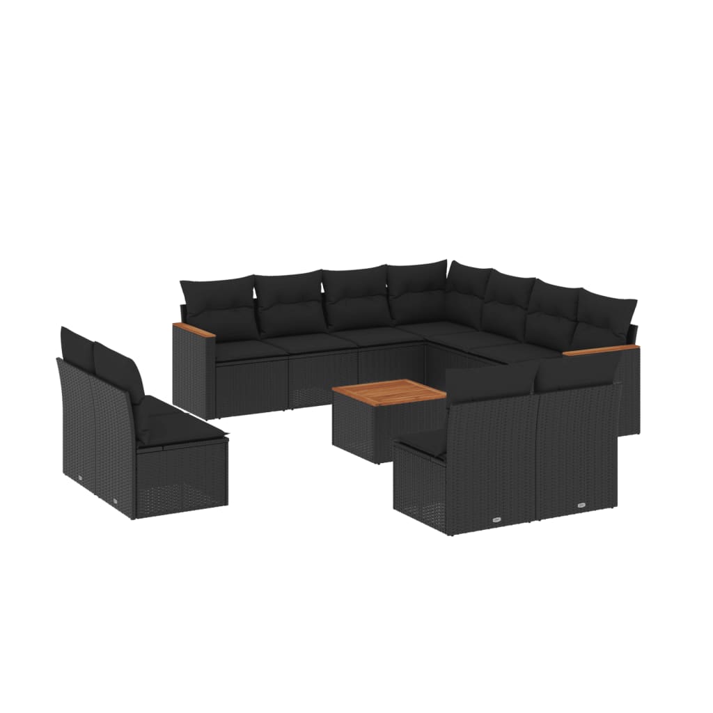 Set canapele de grădină, 12 piese, cu perne, negru, poliratan GartenMobel Dekor