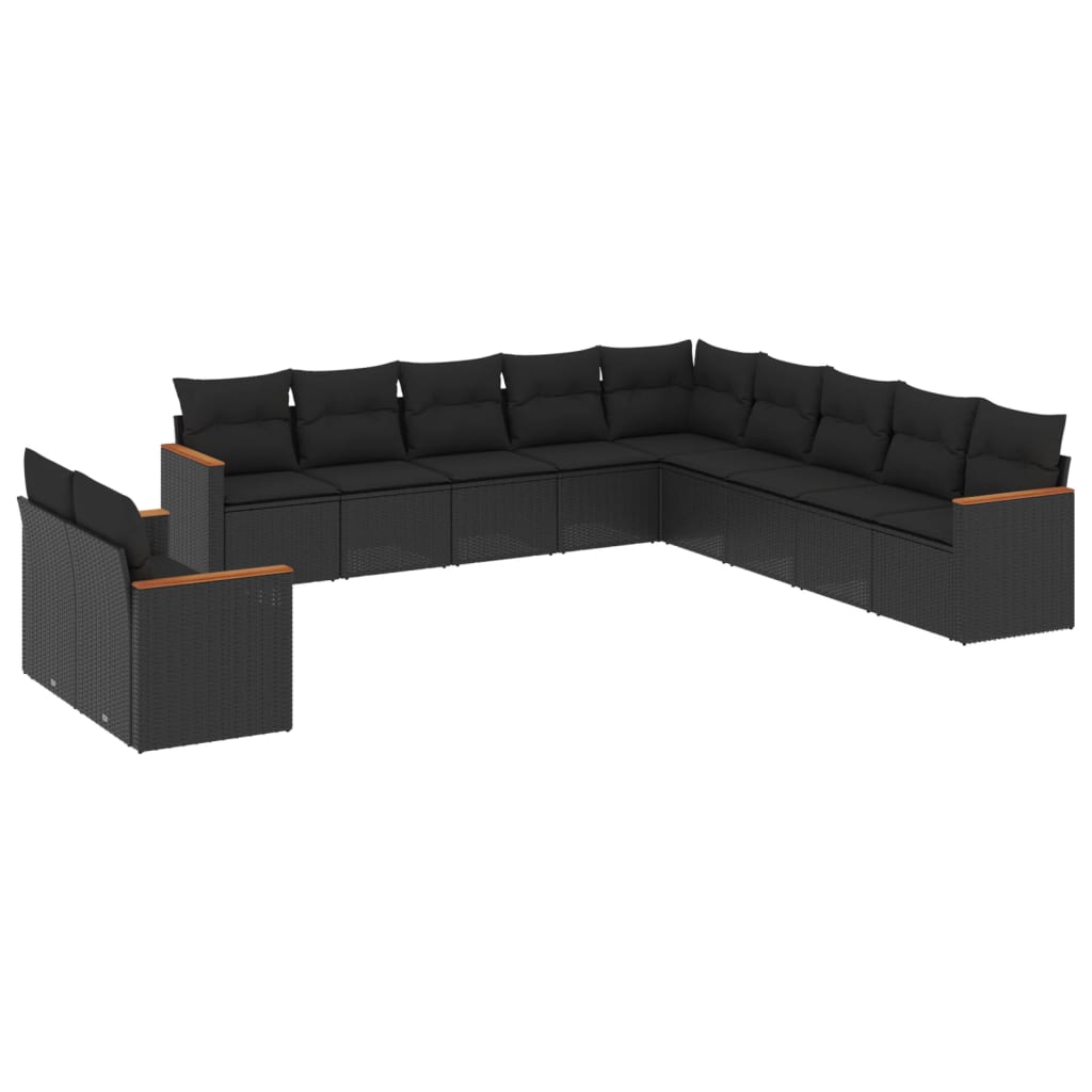 Set canapele de grădină cu perne, 11 piese, negru, poliratan GartenMobel Dekor