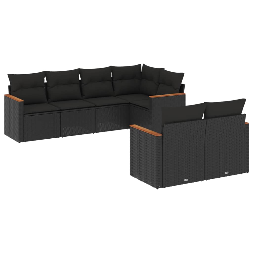 Set canapele de grădină cu perne, 7 piese, negru, poliratan GartenMobel Dekor