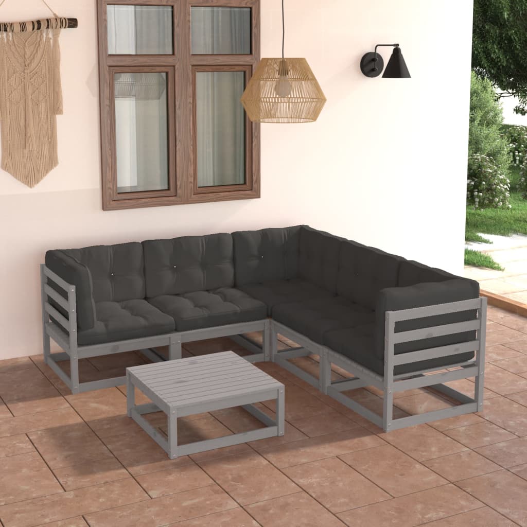 Set mobilier de grădină cu perne, 6 piese, lemn masiv de pin GartenMobel Dekor