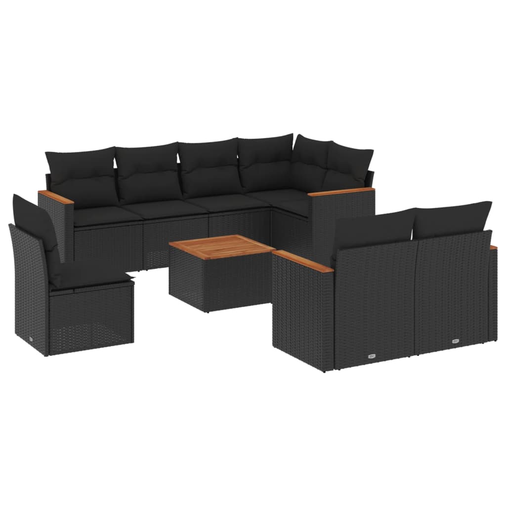 Set mobilier de grădină cu perne, 9 piese, negru, poliratan GartenMobel Dekor