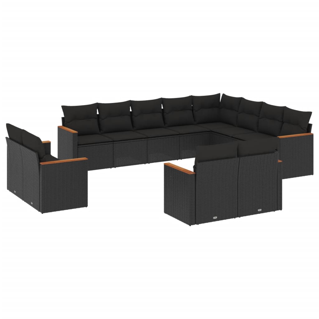 Set canapele de grădină, 12 piese, cu perne, negru, poliratan GartenMobel Dekor
