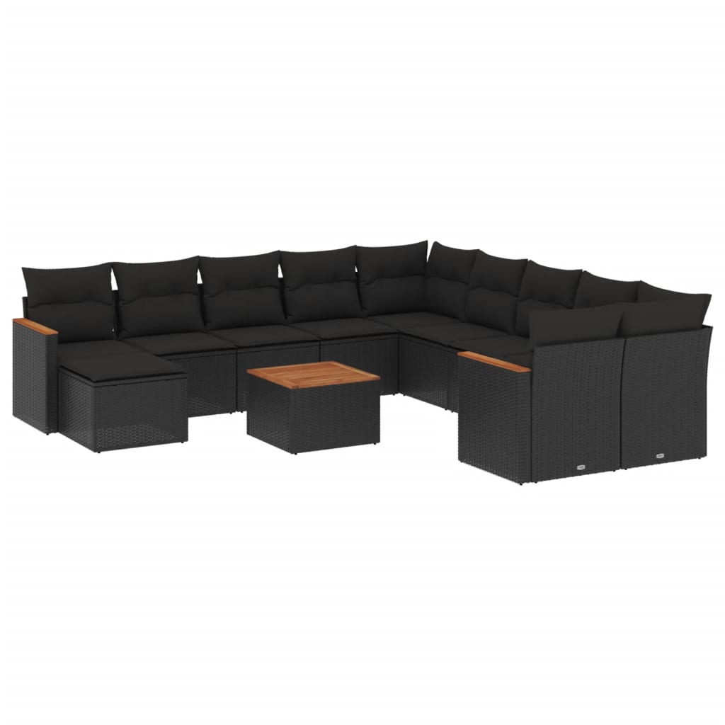 Set canapele de grădină, 12 piese, cu perne, negru, poliratan GartenMobel Dekor