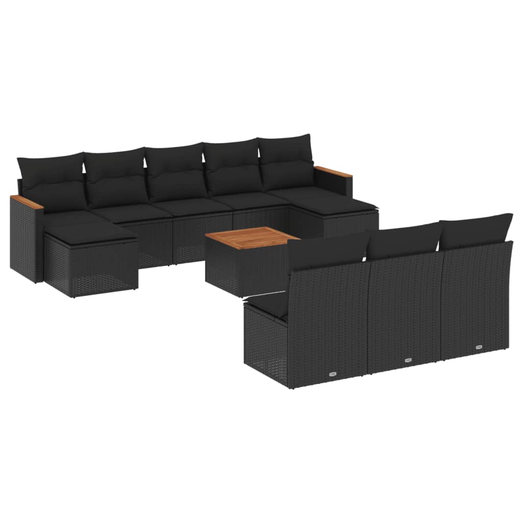 Set canapele de grădină cu perne, 11 piese, negru, poliratan GartenMobel Dekor