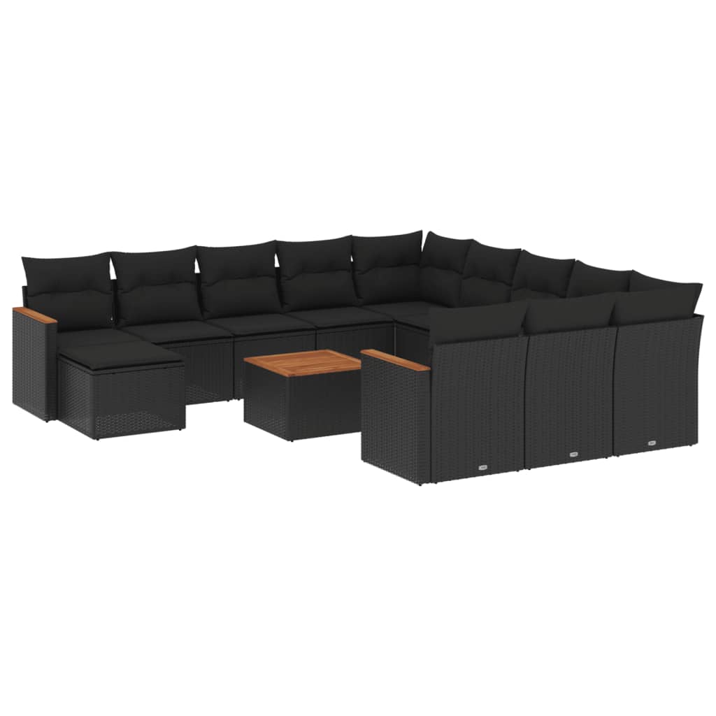 Set mobilier de grădină cu perne, 13 piese, negru, poliratan GartenMobel Dekor
