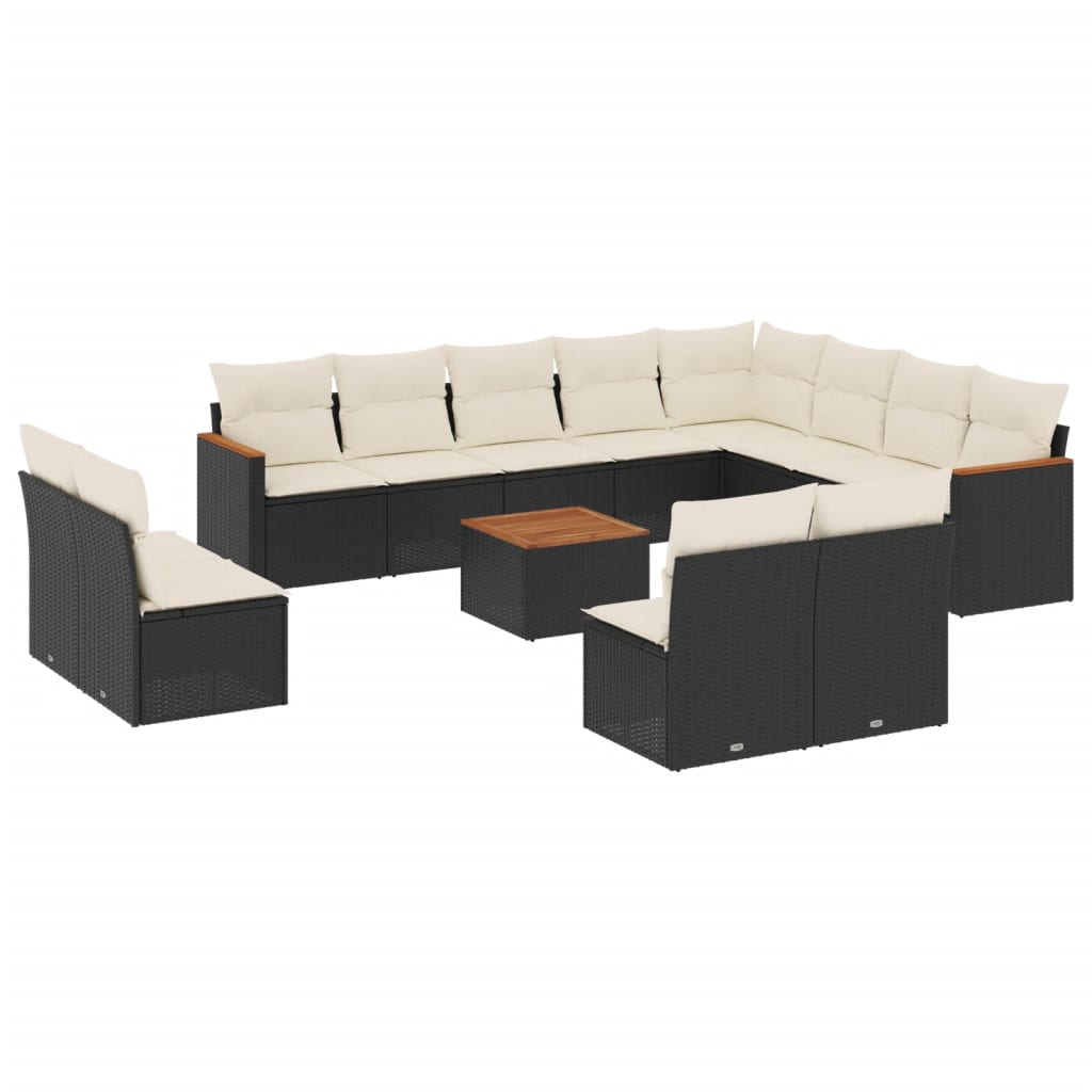 Set mobilier de grădină cu perne, 13 piese, negru, poliratan GartenMobel Dekor