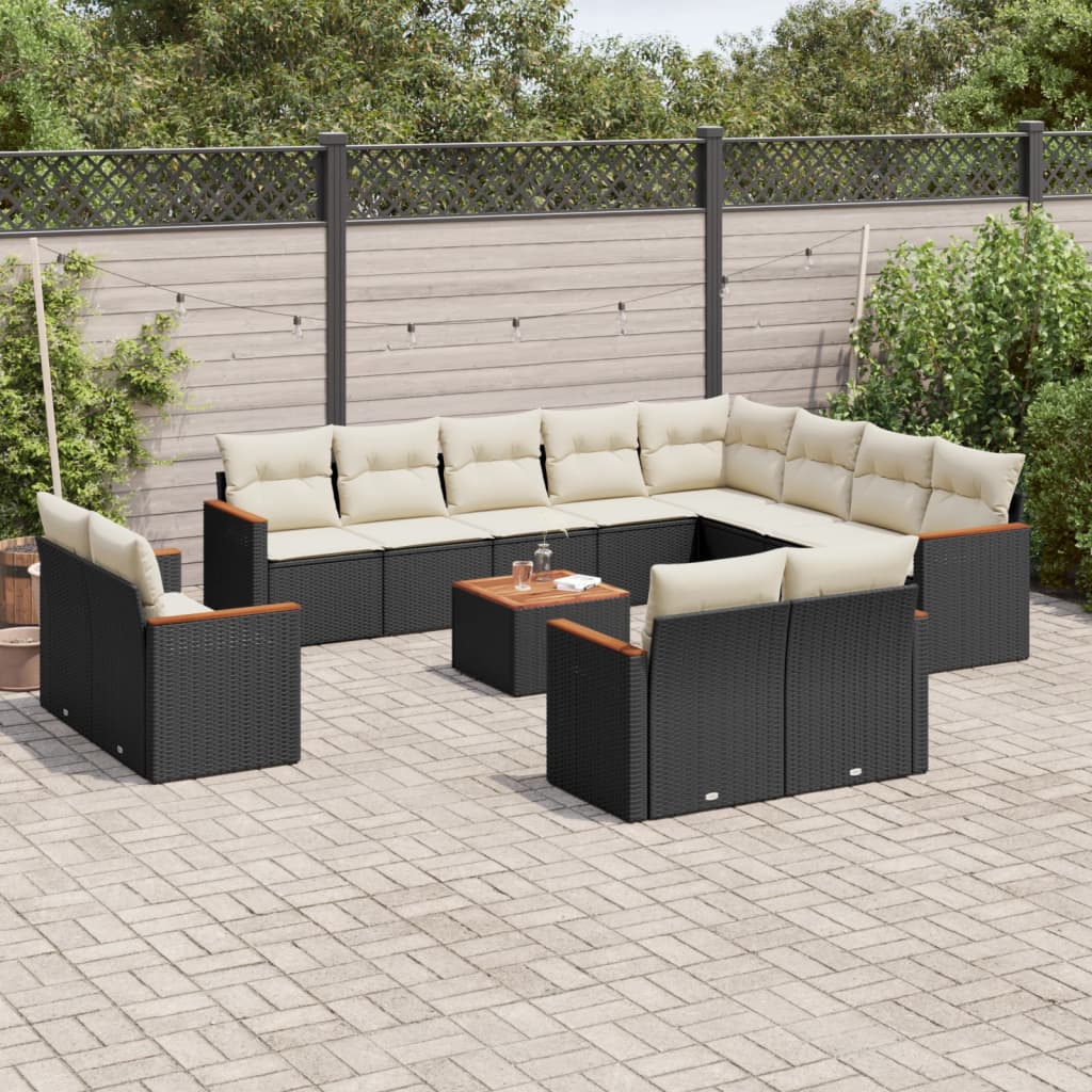 Set mobilier de grădină cu perne, 13 piese, negru, poliratan GartenMobel Dekor