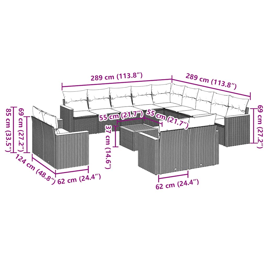 Set mobilier de grădină cu perne, 14 piese, negru, poliratan GartenMobel Dekor