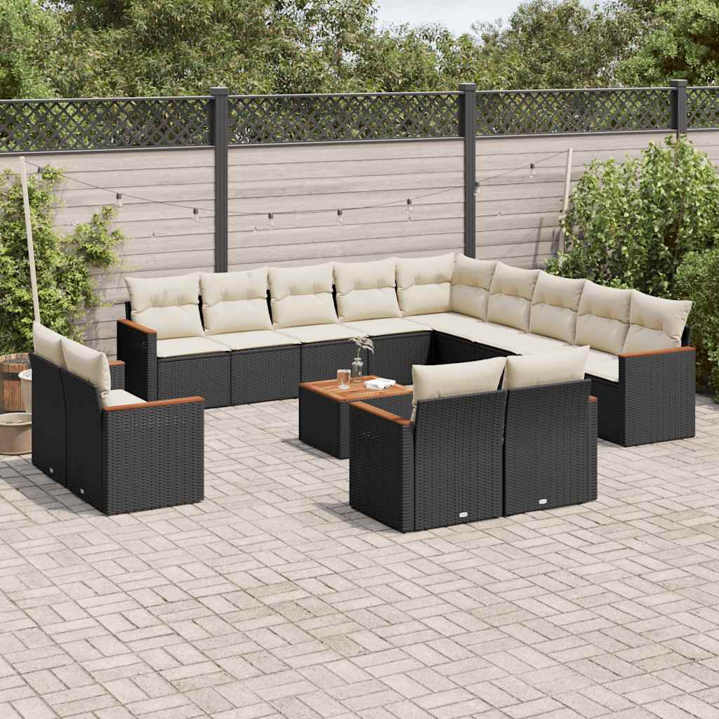 Set mobilier de grădină cu perne, 14 piese, negru, poliratan GartenMobel Dekor