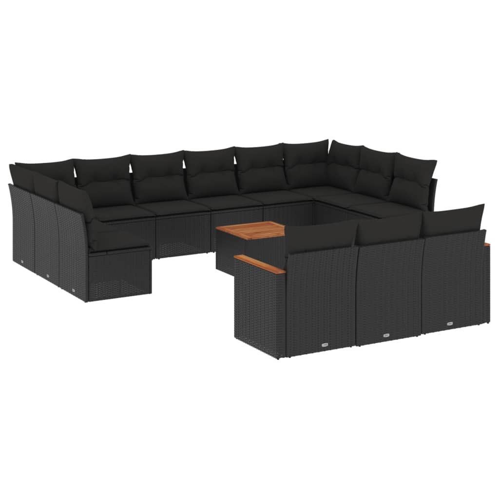 Set mobilier de grădină cu perne, 14 piese, negru, poliratan GartenMobel Dekor