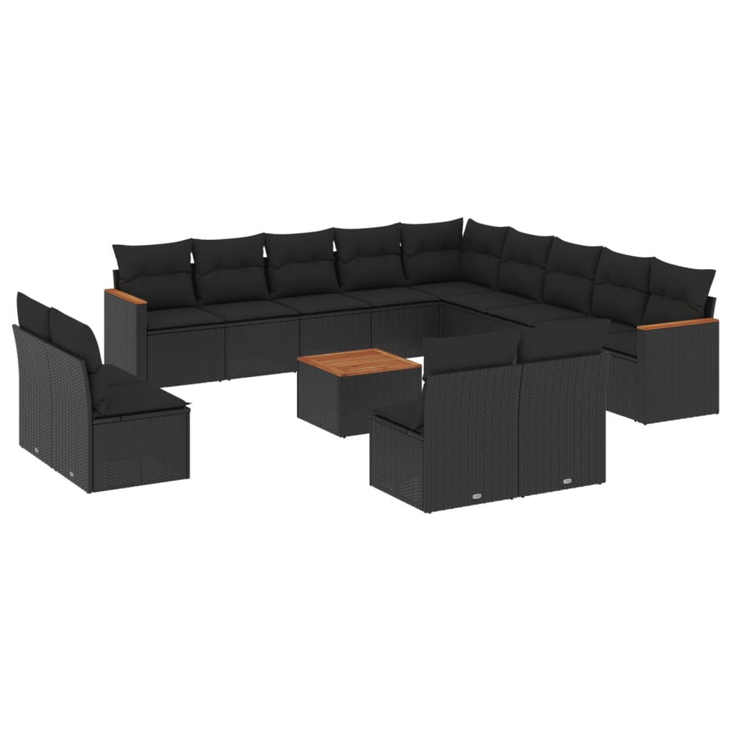 Set mobilier de grădină cu perne, 14 piese, negru, poliratan GartenMobel Dekor