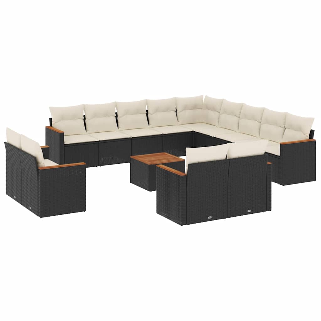 Set mobilier de grădină cu perne, 14 piese, negru, poliratan GartenMobel Dekor