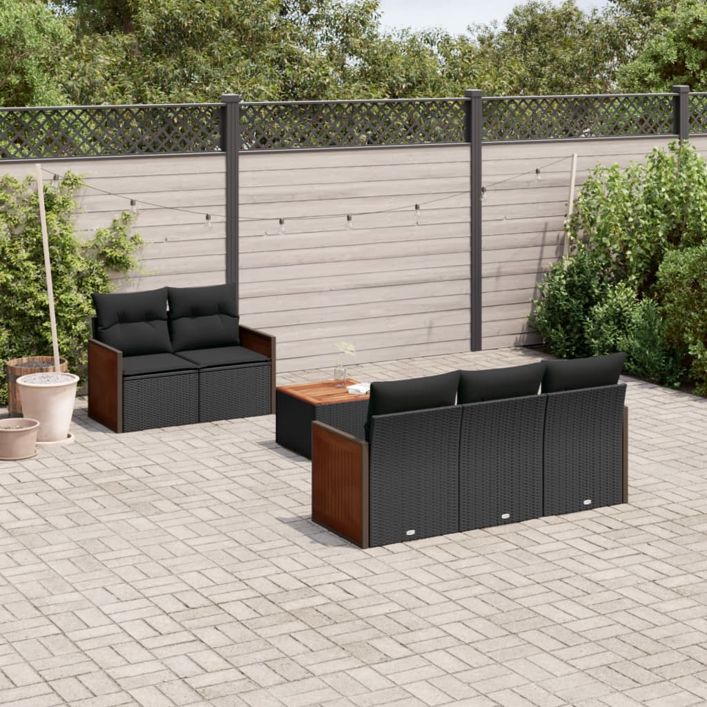 Set mobilier de grădină cu perne, 6 piese, negru, poliratan GartenMobel Dekor