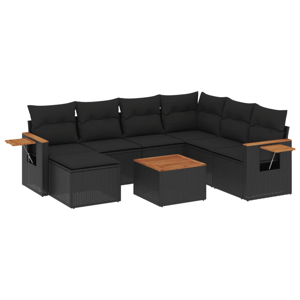 Set mobilier de grădină cu perne, 8 piese, negru, poliratan GartenMobel Dekor