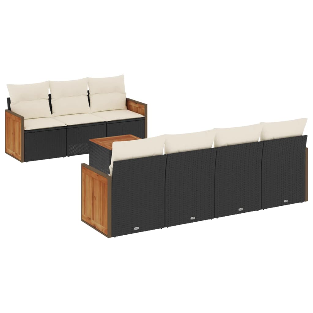 Set mobilier de grădină cu perne, 8 piese, negru, poliratan GartenMobel Dekor