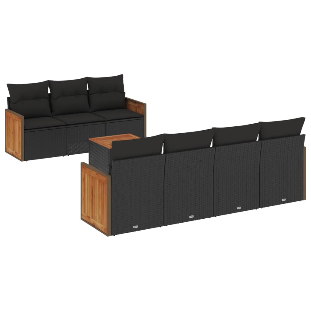 Set mobilier de grădină cu perne, 8 piese, negru, poliratan GartenMobel Dekor