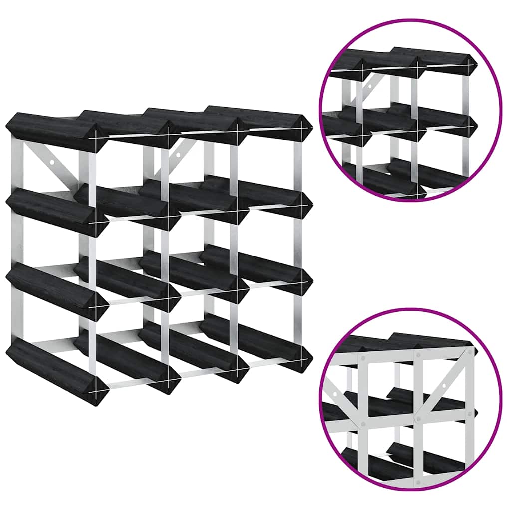 Suport de vinuri, 12 sticle, negru, lemn masiv de pin GartenMobel Dekor