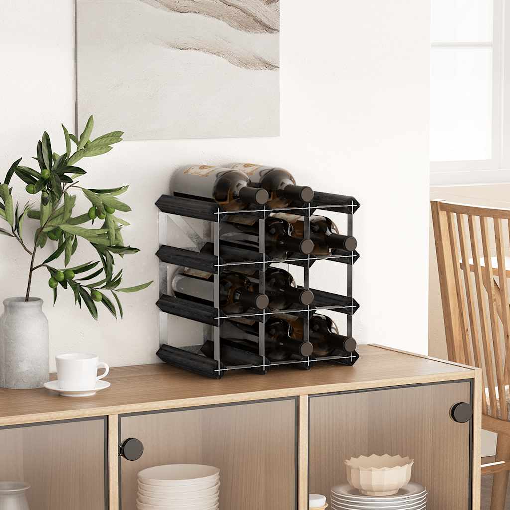 Suport de vinuri, 12 sticle, negru, lemn masiv de pin GartenMobel Dekor