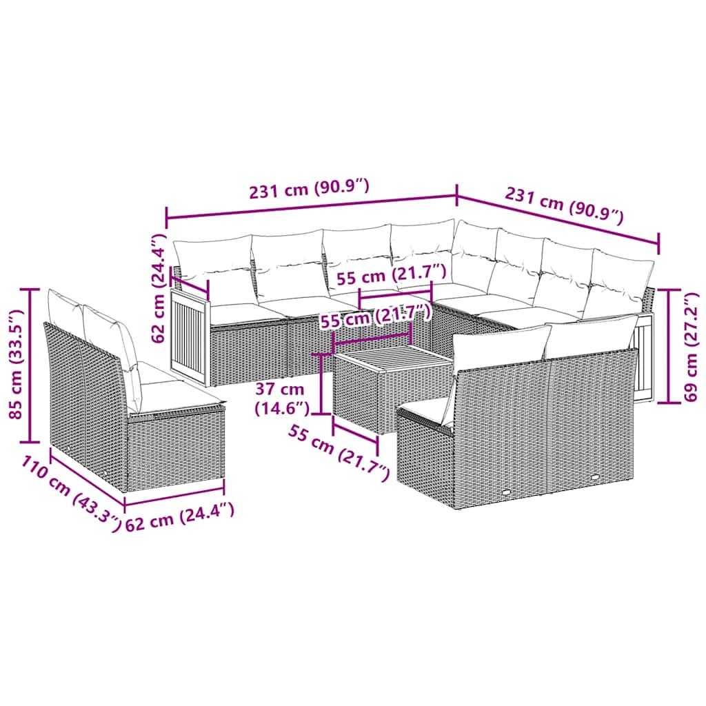 Set canapele de grădină, 12 piese, cu perne, negru, poliratan GartenMobel Dekor