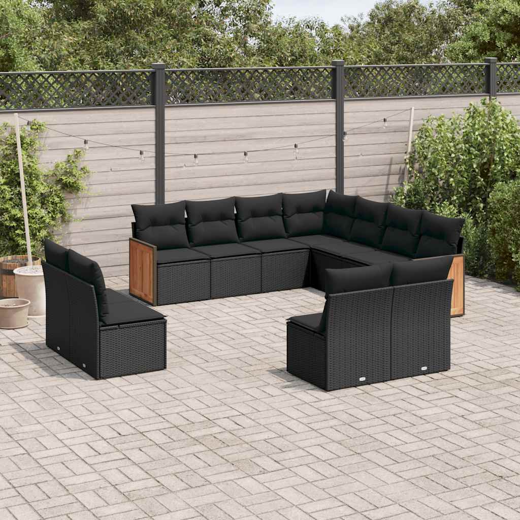 Set canapele de grădină cu perne, 11 piese, negru, poliratan GartenMobel Dekor