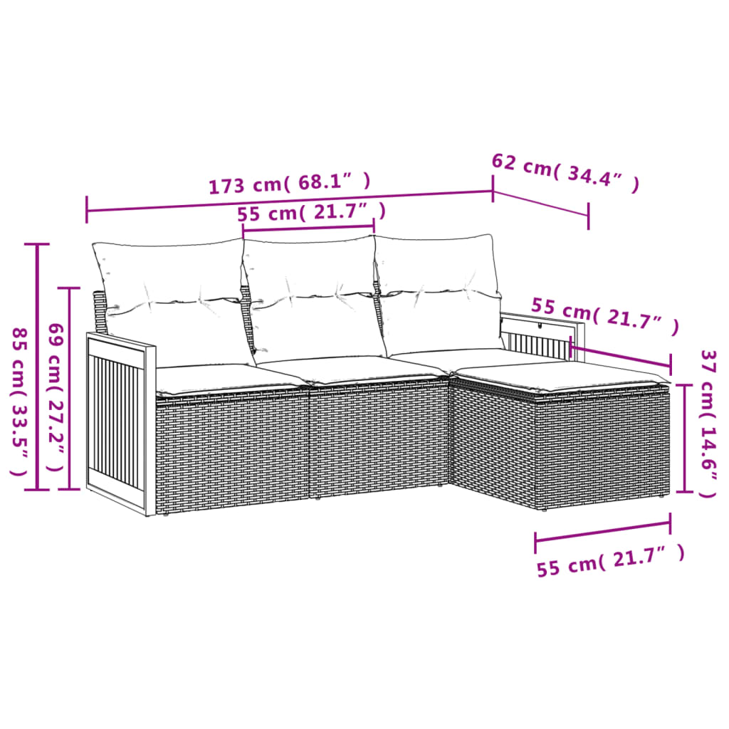 Set mobilier de grădină cu perne, 4 piese, negru, poliratan GartenMobel Dekor