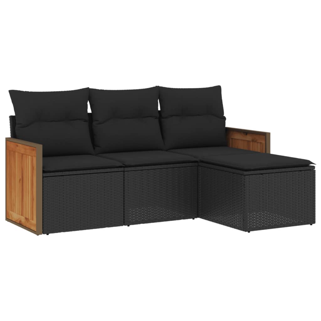 Set mobilier de grădină cu perne, 4 piese, negru, poliratan GartenMobel Dekor