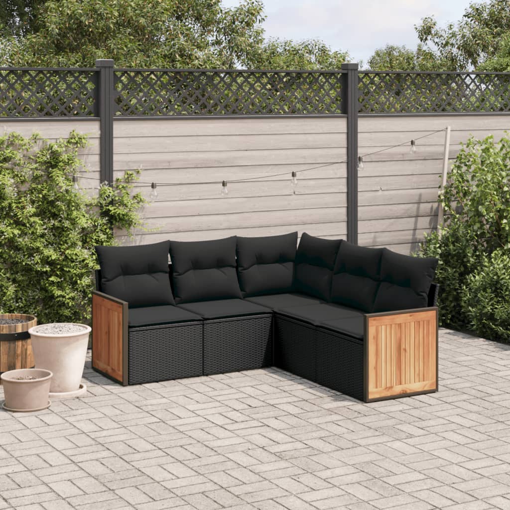 Set mobilier de grădină cu perne, 5 piese, negru, poliratan GartenMobel Dekor