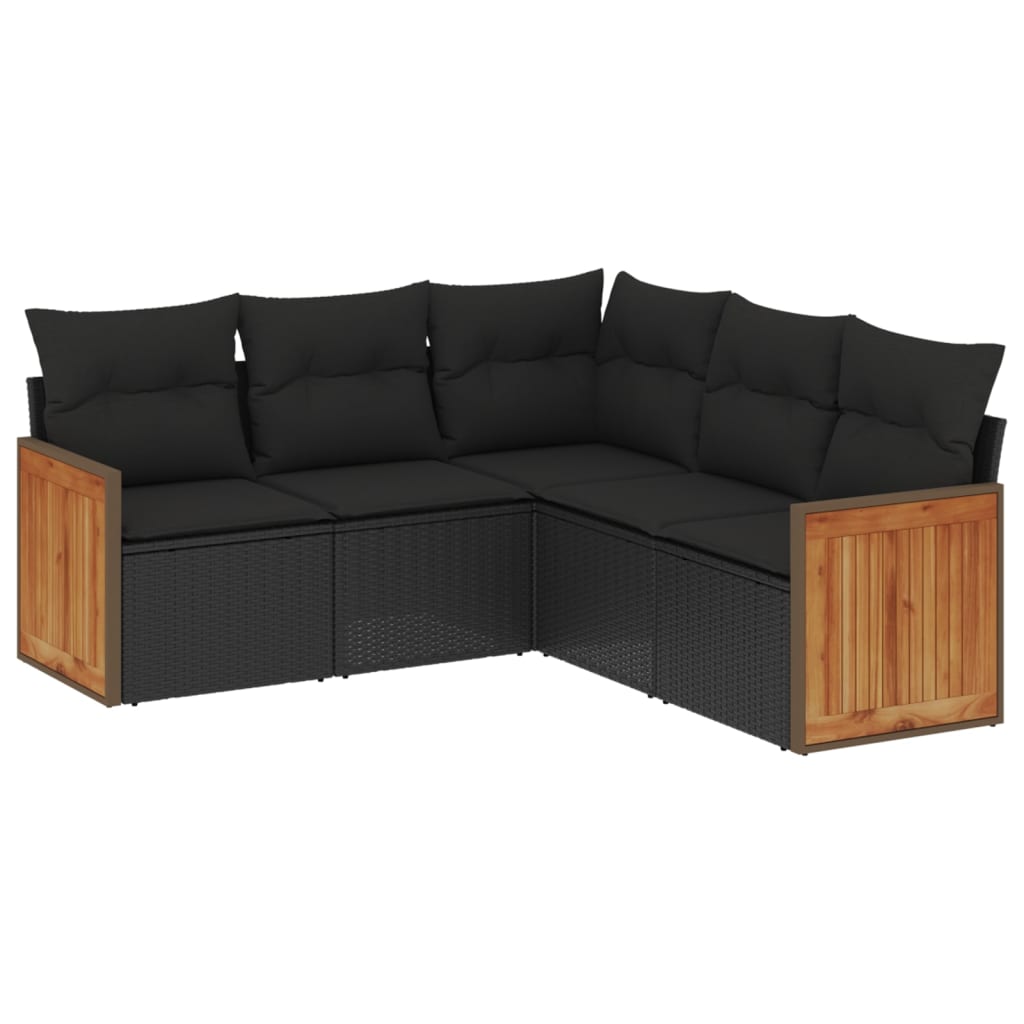 Set mobilier de grădină cu perne, 5 piese, negru, poliratan GartenMobel Dekor
