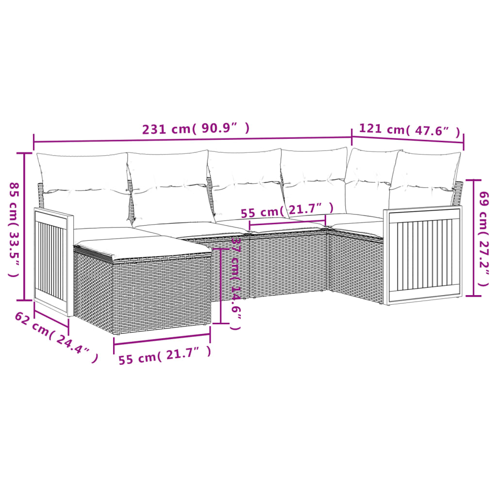 Set mobilier de grădină cu perne, 6 piese, negru, poliratan GartenMobel Dekor