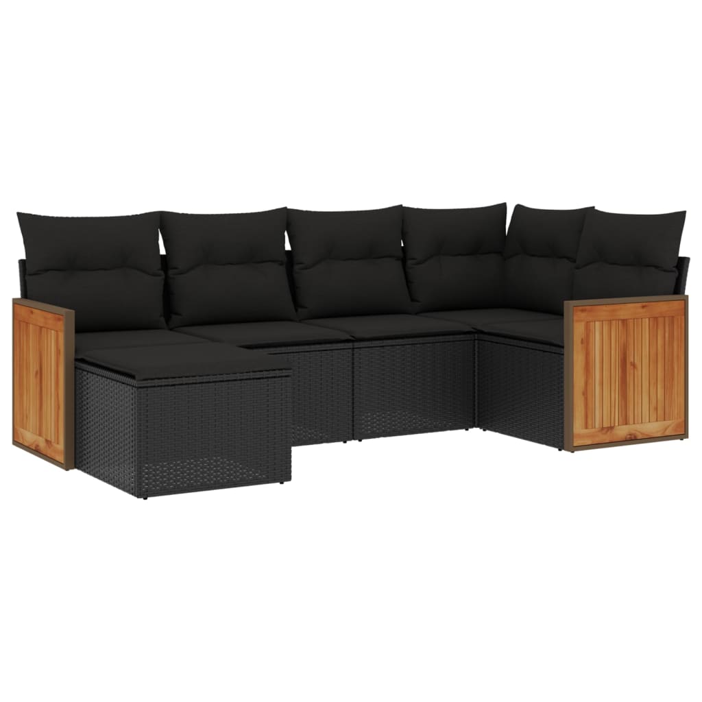 Set mobilier de grădină cu perne, 6 piese, negru, poliratan GartenMobel Dekor