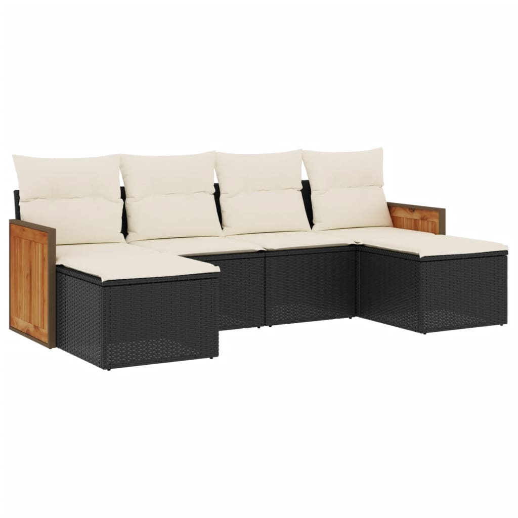 Set mobilier de grădină cu perne, 6 piese, negru, poliratan GartenMobel Dekor