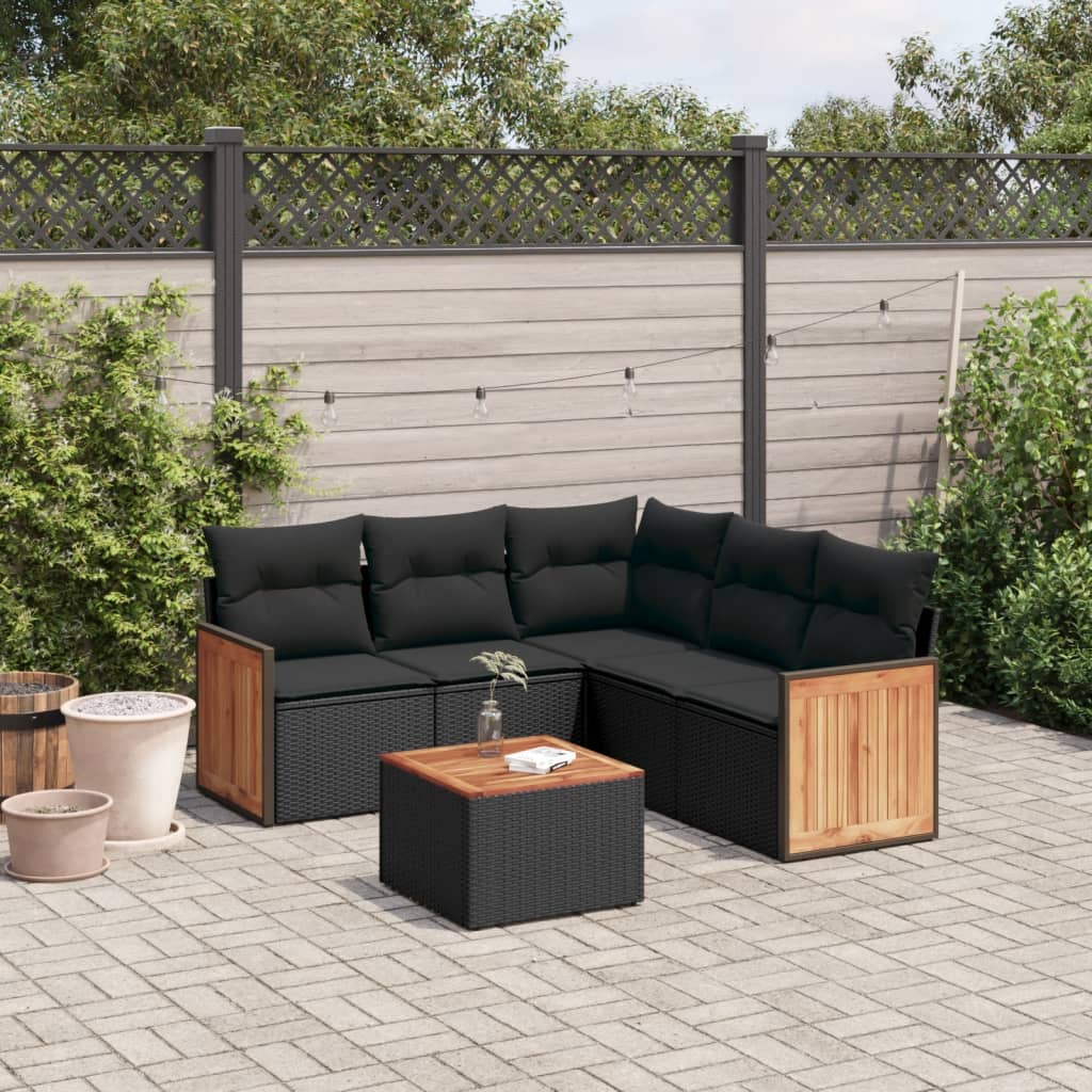 Set mobilier de grădină cu perne, 6 piese, negru, poliratan GartenMobel Dekor