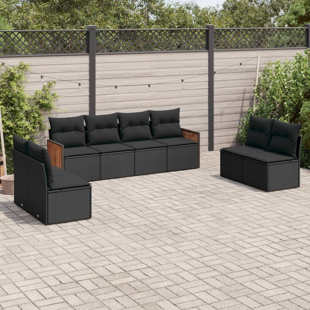 Set mobilier de grădină cu perne, 8 piese, negru, poliratan GartenMobel Dekor