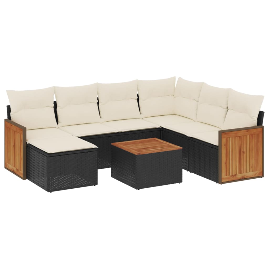 Set mobilier de grădină cu perne, 8 piese, negru, poliratan GartenMobel Dekor