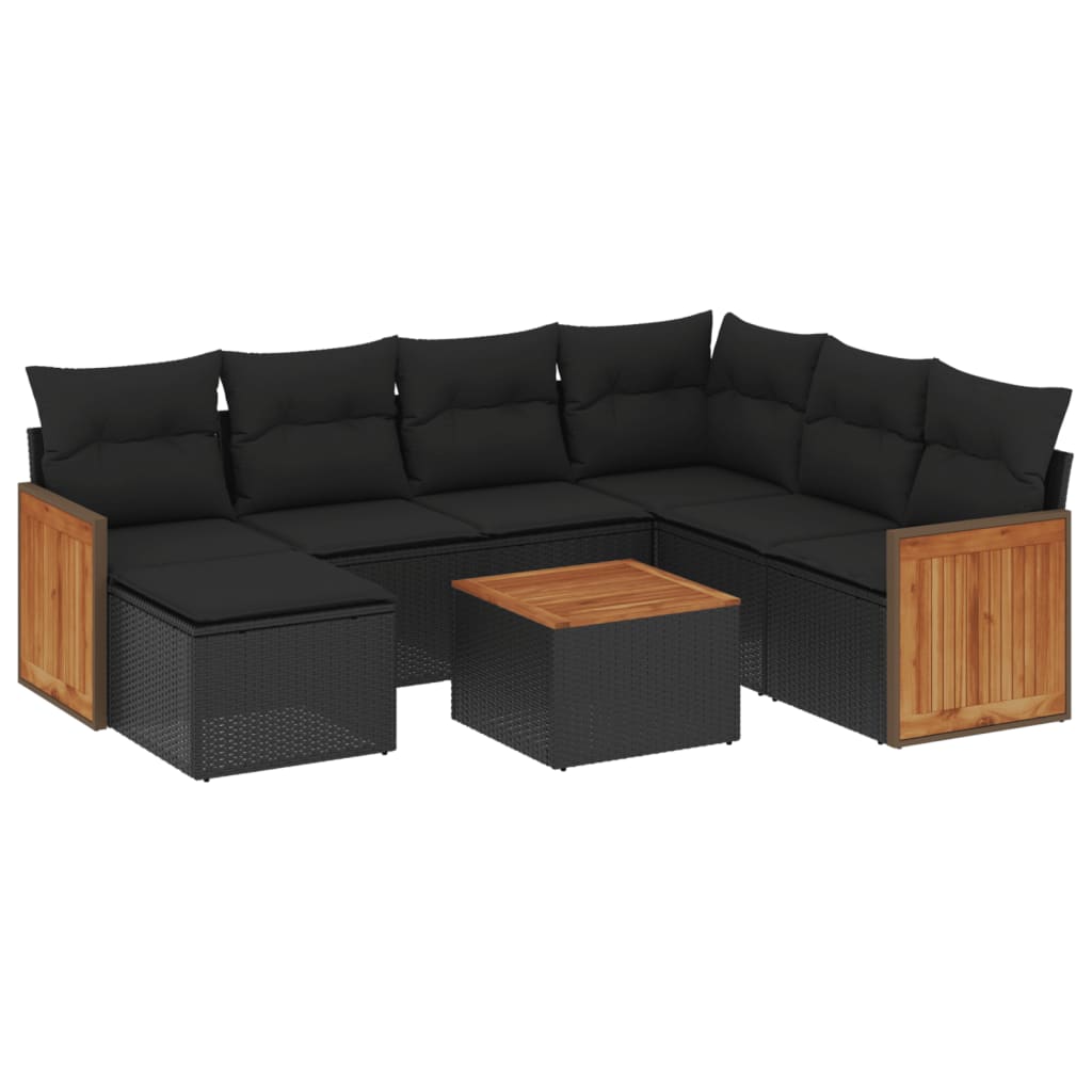 Set mobilier de grădină cu perne, 8 piese, negru, poliratan GartenMobel Dekor