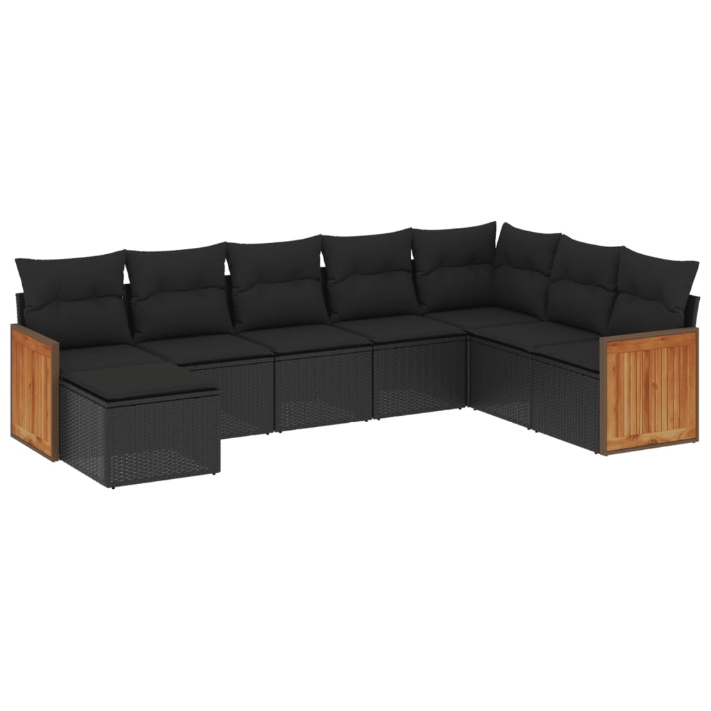 Set mobilier de grădină cu perne, 8 piese, negru, poliratan GartenMobel Dekor