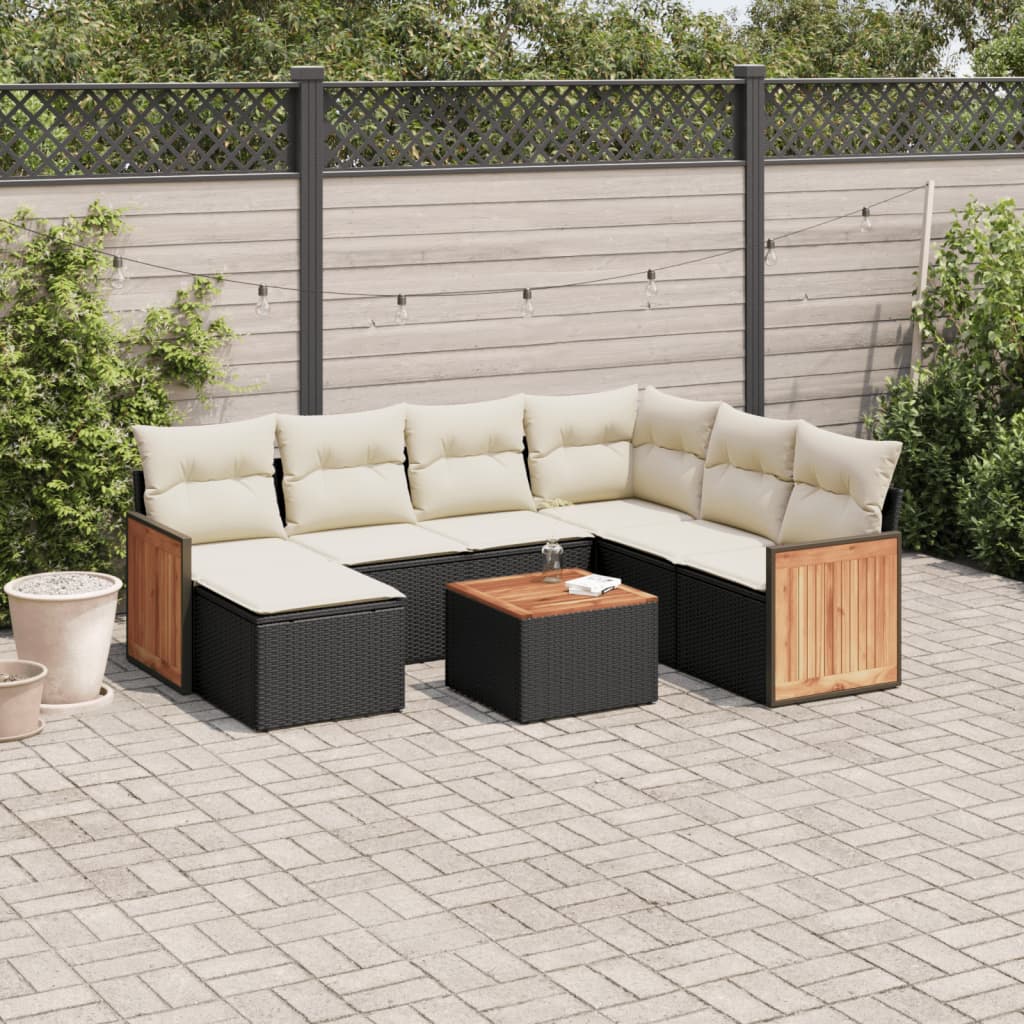Set mobilier de grădină cu perne, 8 piese, negru, poliratan GartenMobel Dekor