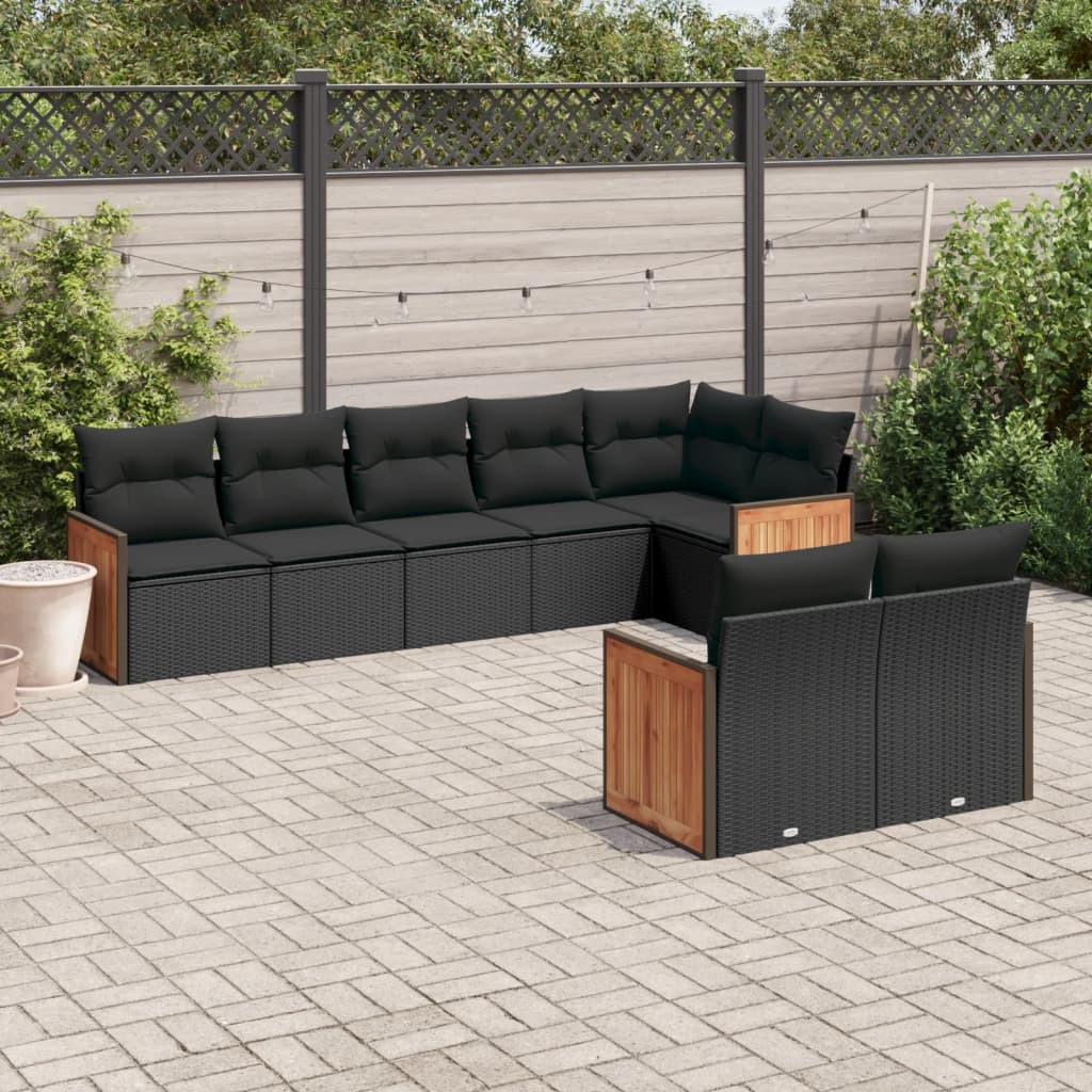 Set mobilier de grădină cu perne, 8 piese, negru, poliratan GartenMobel Dekor