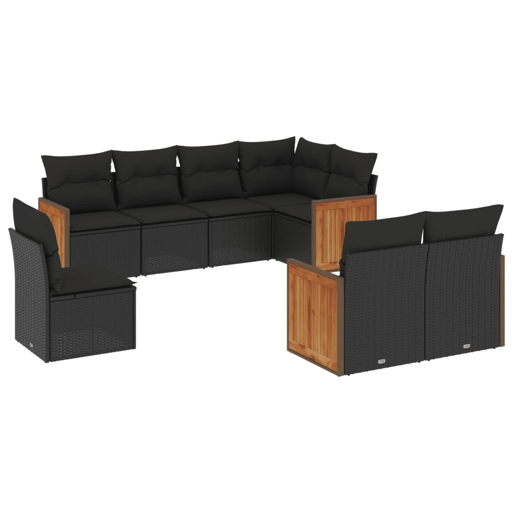 Set mobilier de grădină cu perne, 8 piese, negru, poliratan GartenMobel Dekor