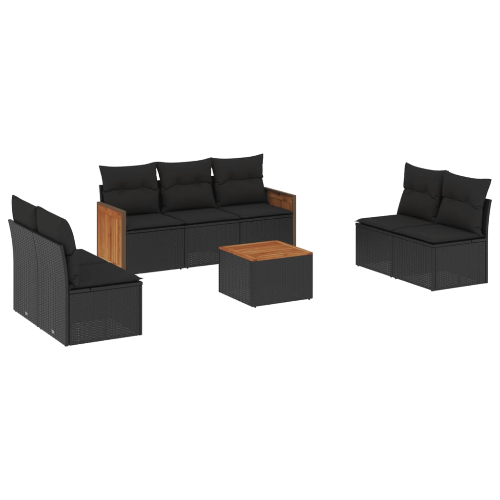 Set mobilier de grădină cu perne, 8 piese, negru, poliratan GartenMobel Dekor