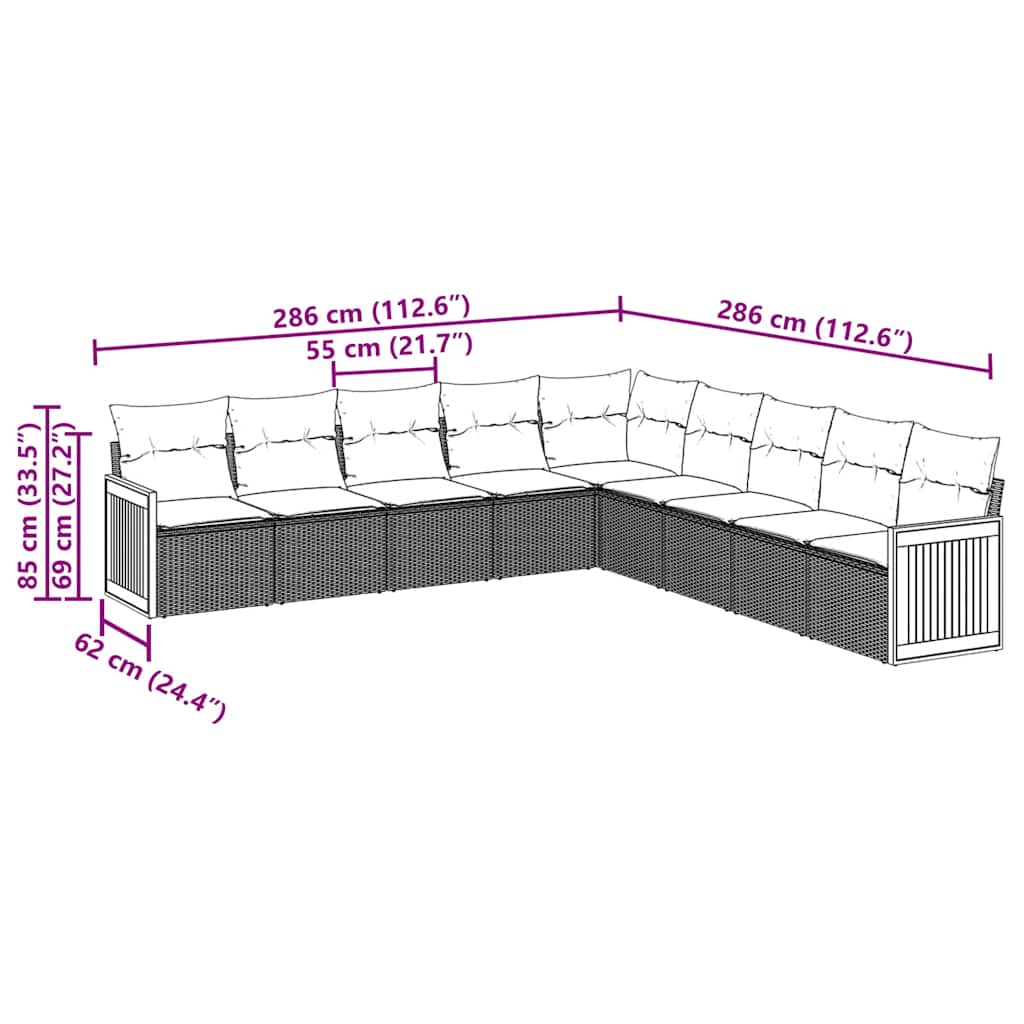 Set mobilier de grădină cu perne, 9 piese, negru, poliratan GartenMobel Dekor