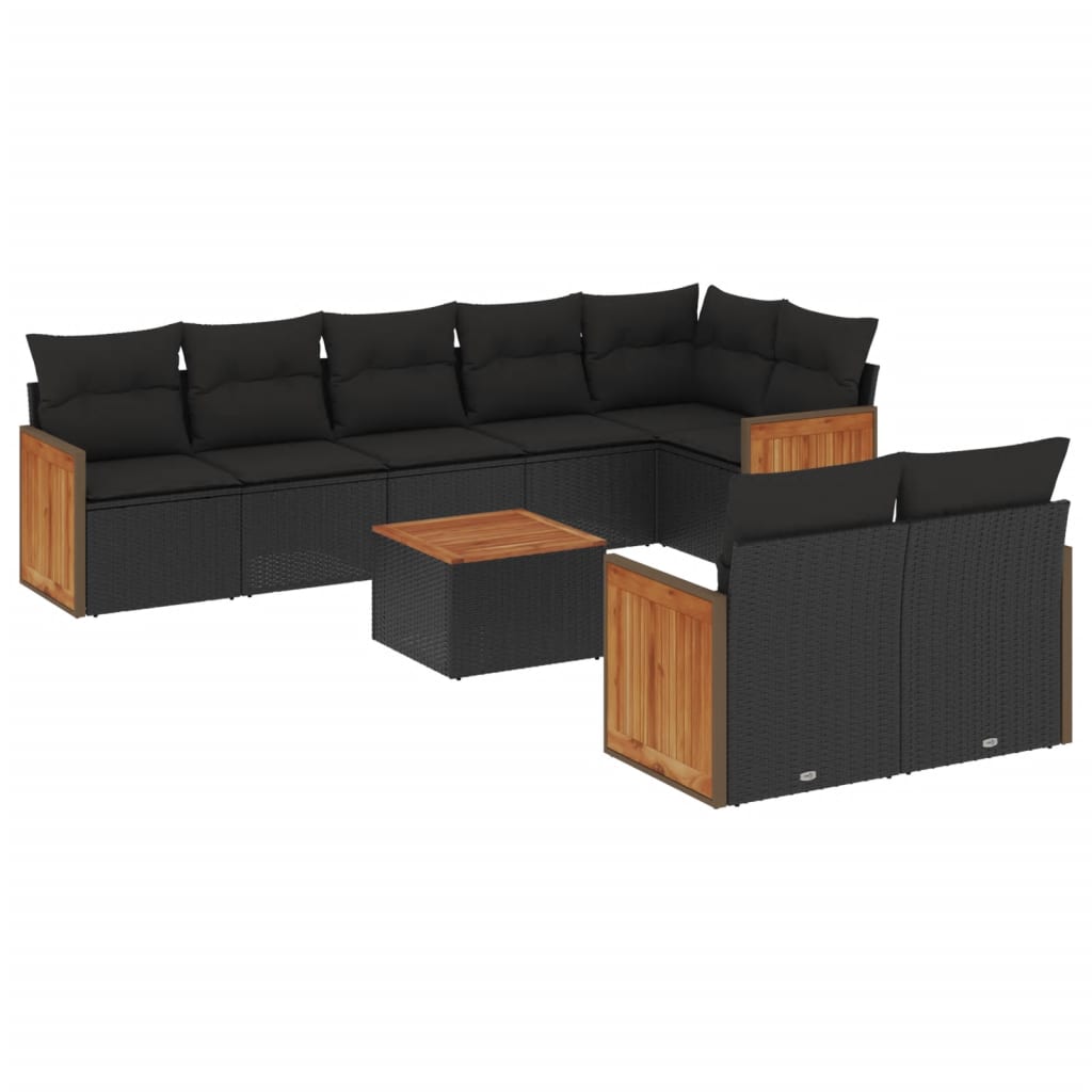 Set mobilier de grădină cu perne, 9 piese, negru, poliratan GartenMobel Dekor