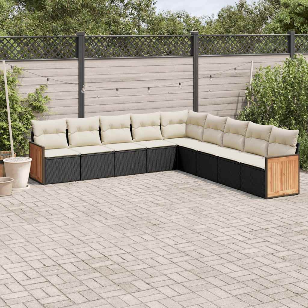 Set mobilier de grădină cu perne, 9 piese, negru, poliratan GartenMobel Dekor