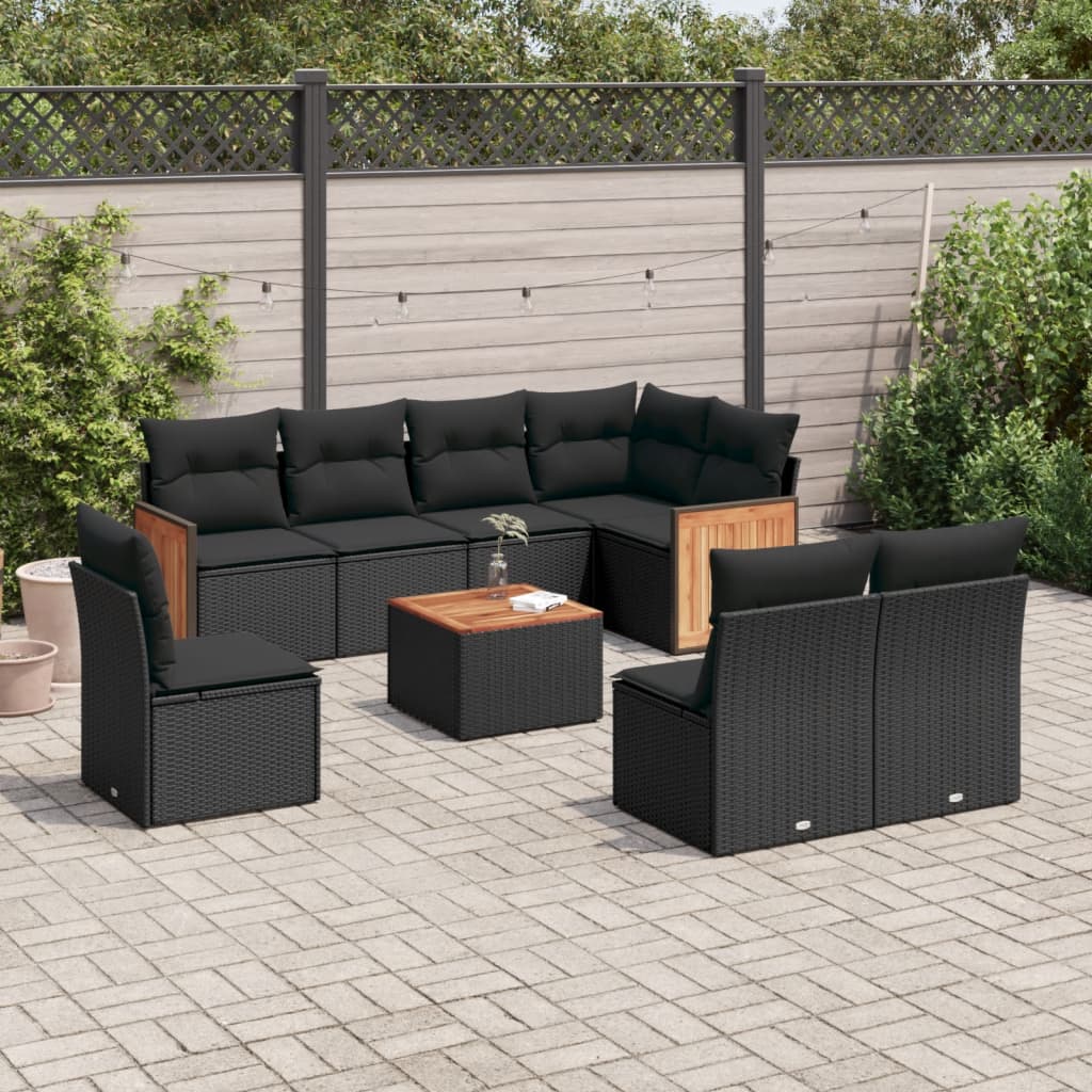 Set mobilier de grădină cu perne, 9 piese, negru, poliratan GartenMobel Dekor