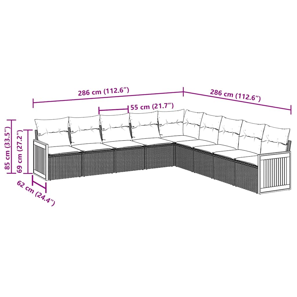 Set mobilier de grădină cu perne, 9 piese, negru, poliratan GartenMobel Dekor