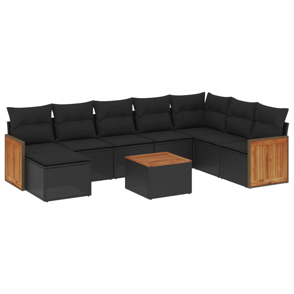 Set mobilier de grădină cu perne, 9 piese, negru, poliratan GartenMobel Dekor